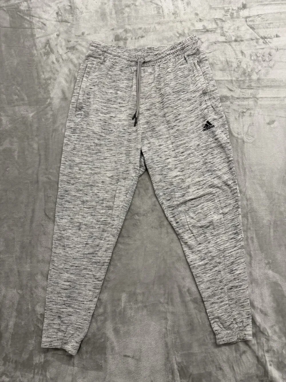 Adidas Men's Gray Space Dye Knit Jogger Sweatpants Zip Pockets Sz L 100% Cotton